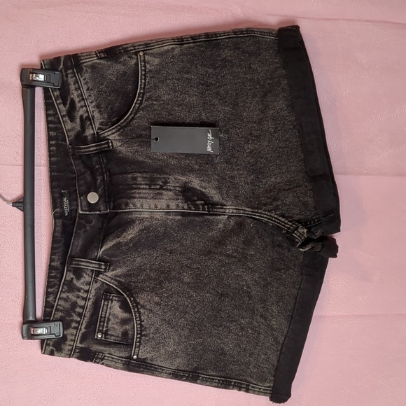 Nasty Gal Wash Your Words High Waisted Cotton Denim Shorts in Black size 12 - Picture 1 of 6
